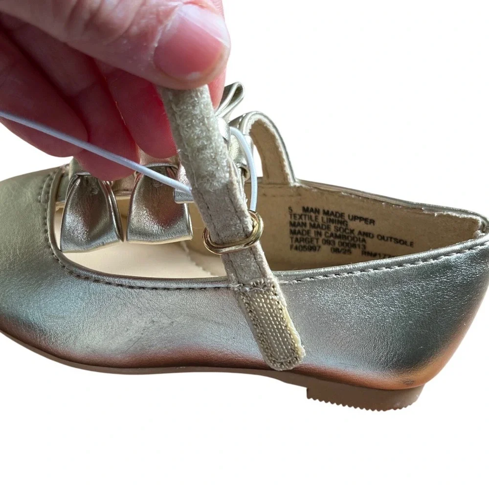 Cat & Jack Toddler Girls Gold‎ Metallic Triple Bow Mary Jane Shoes Size 6 NEW